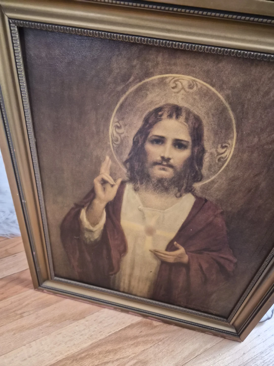Vintage Religious Art Print of Jesus and Mary