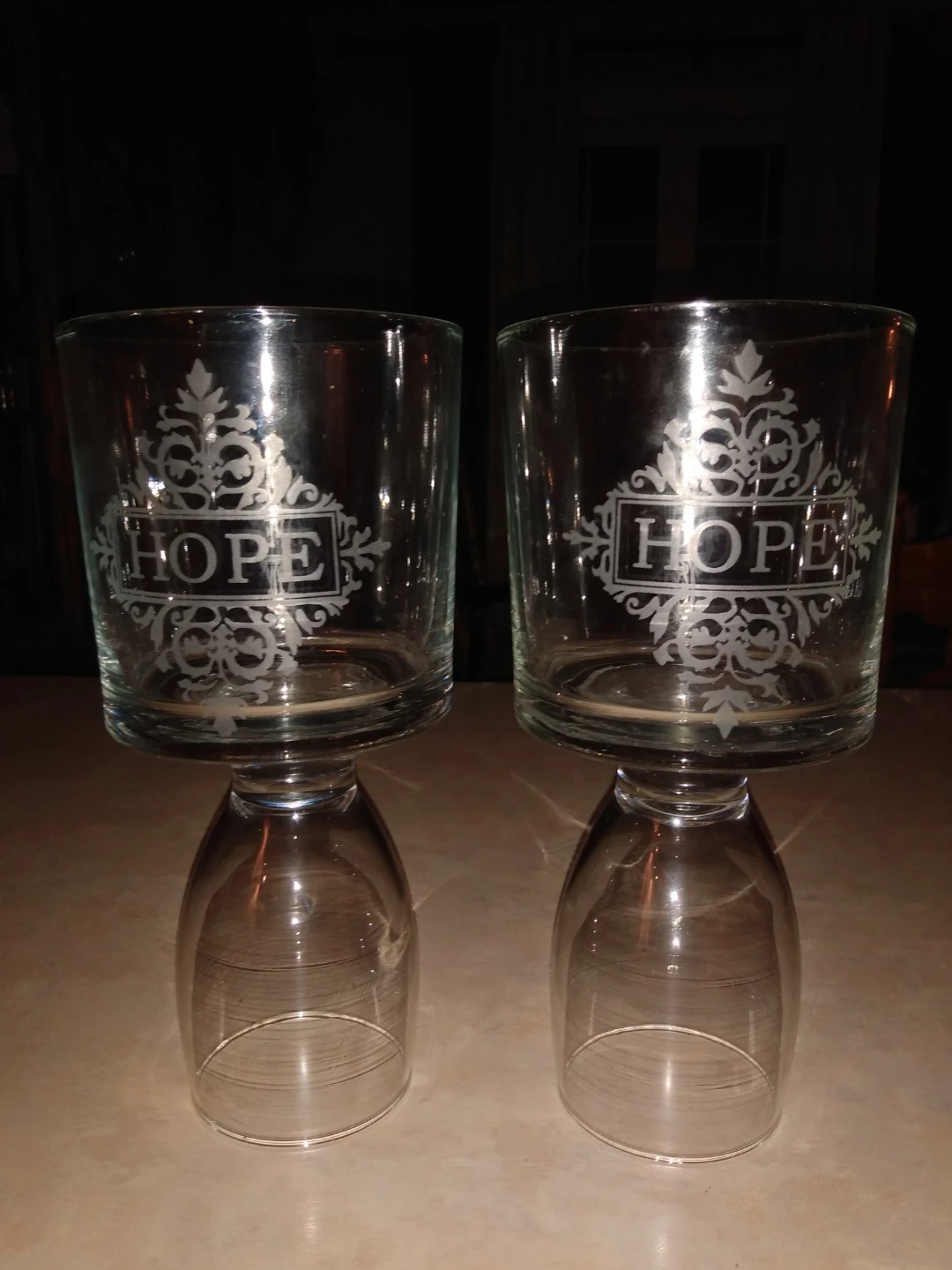 Set of 2 "HOPE" Decorative Glass Candle holders