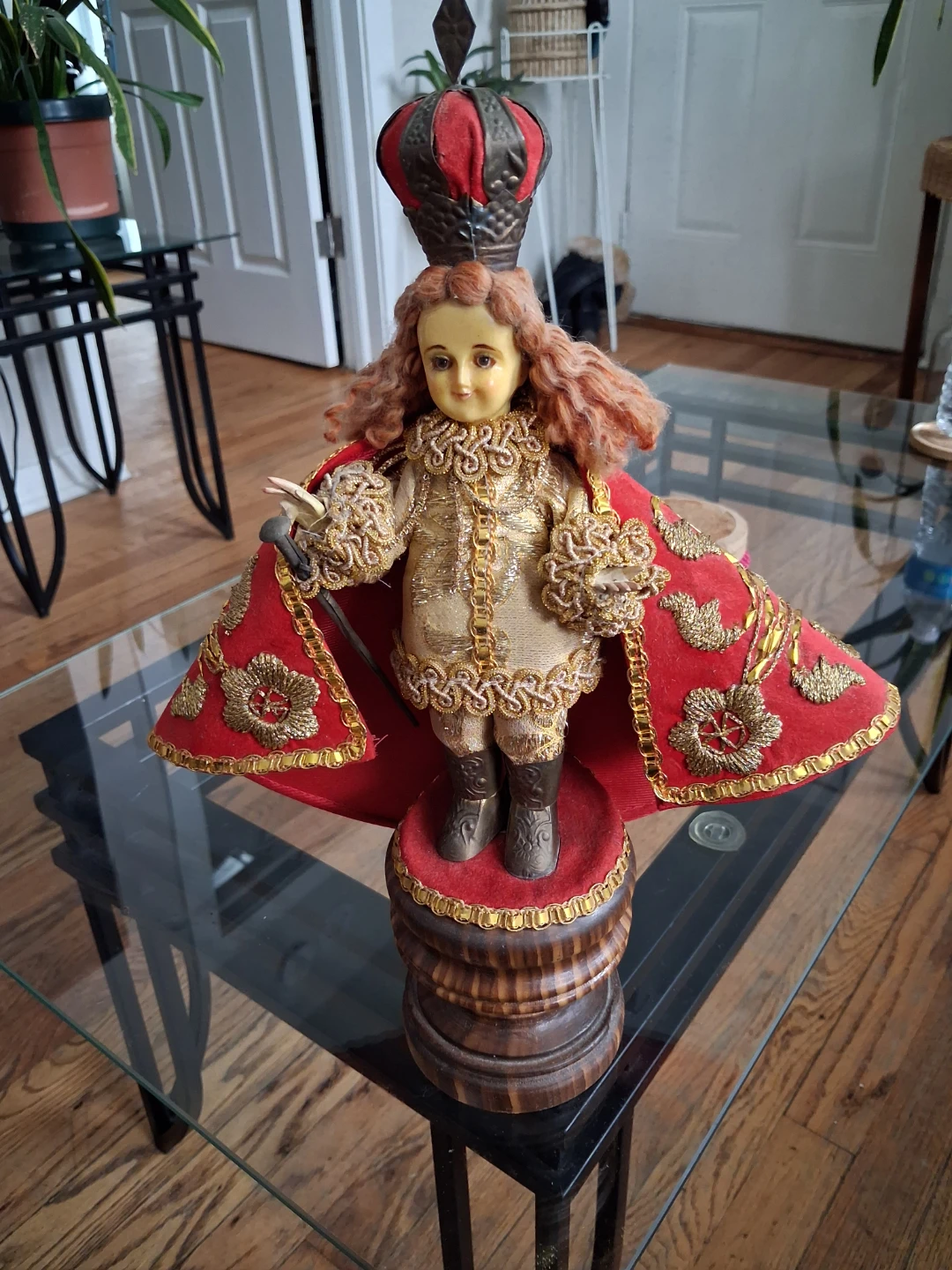 Vintage Santo Nino Doll with Red Cape and Crown