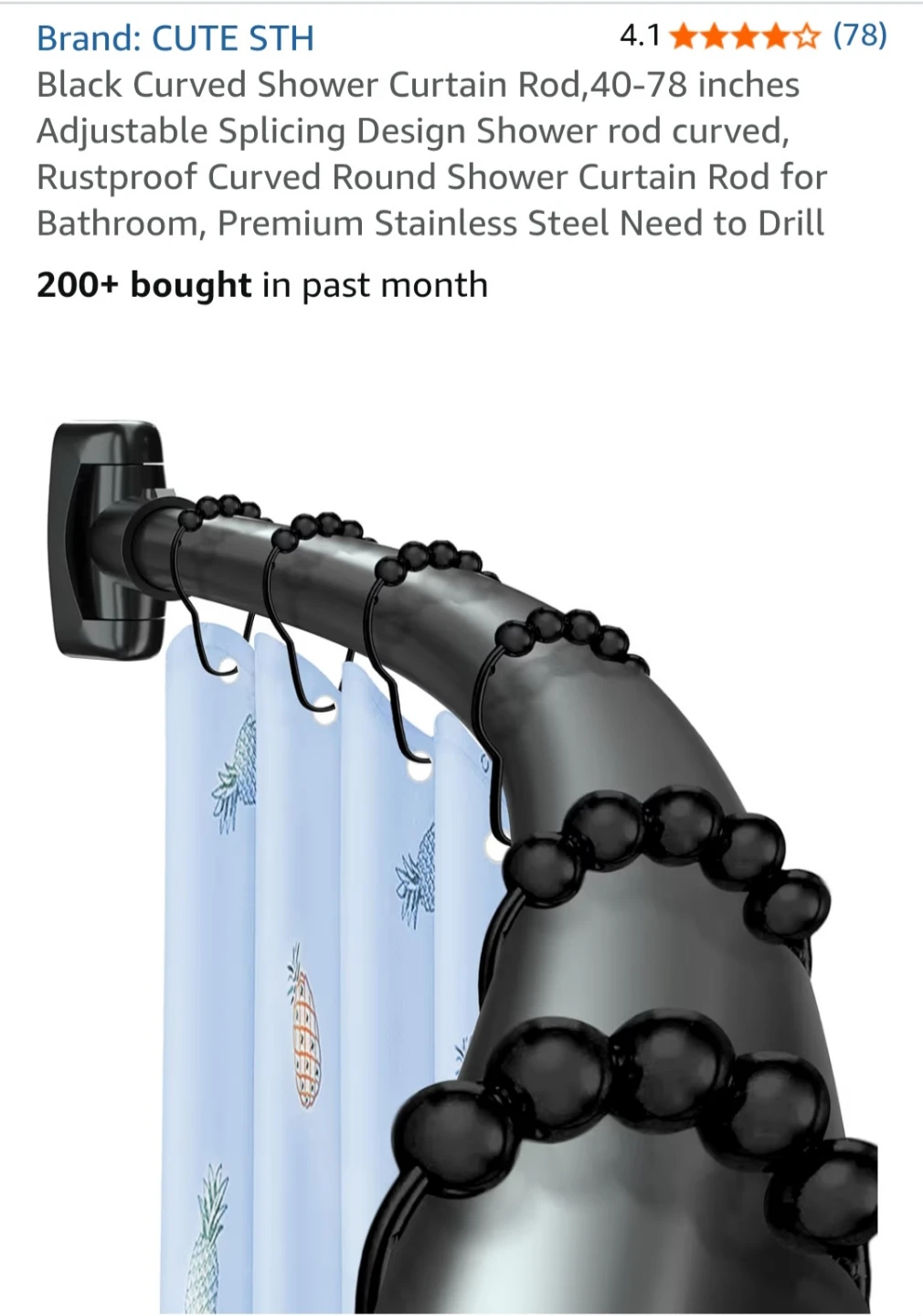 CUTE STH Black Curved Shower Curtain Rod 40-78 Inches Adjustable