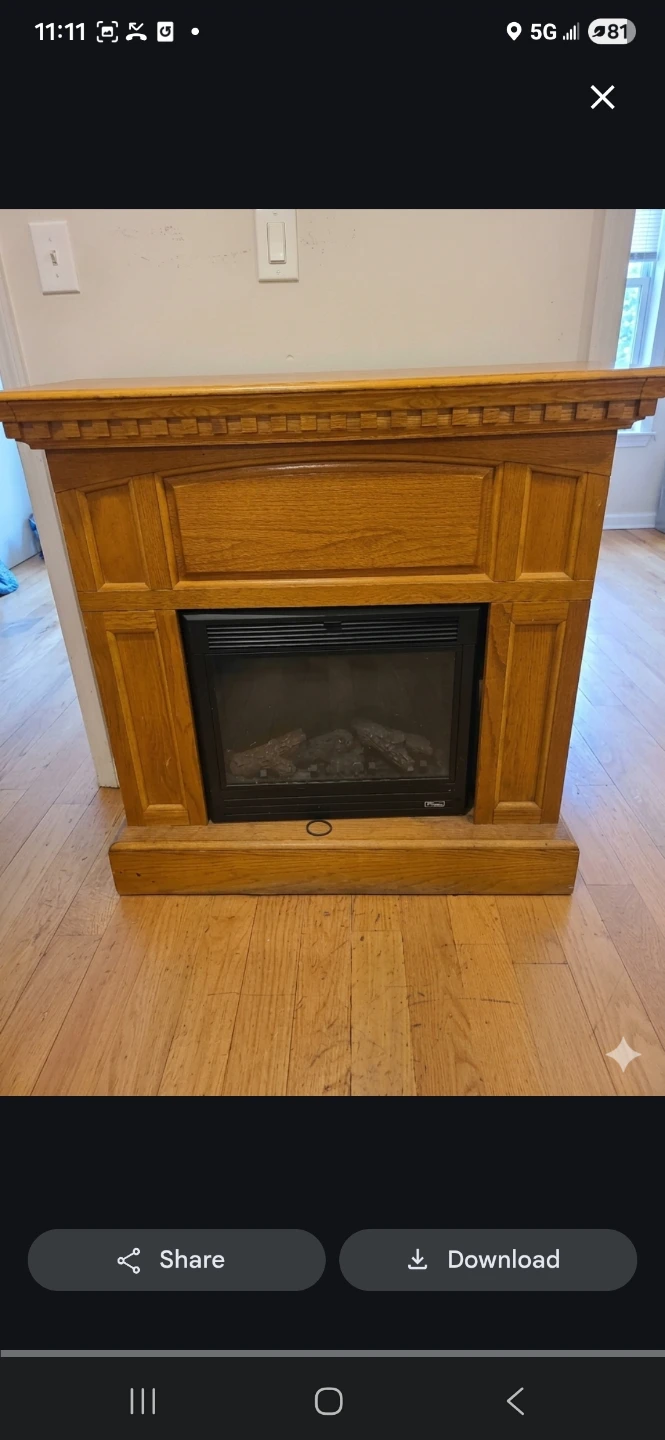 Oak Wood Electric Fireplace with Mantle