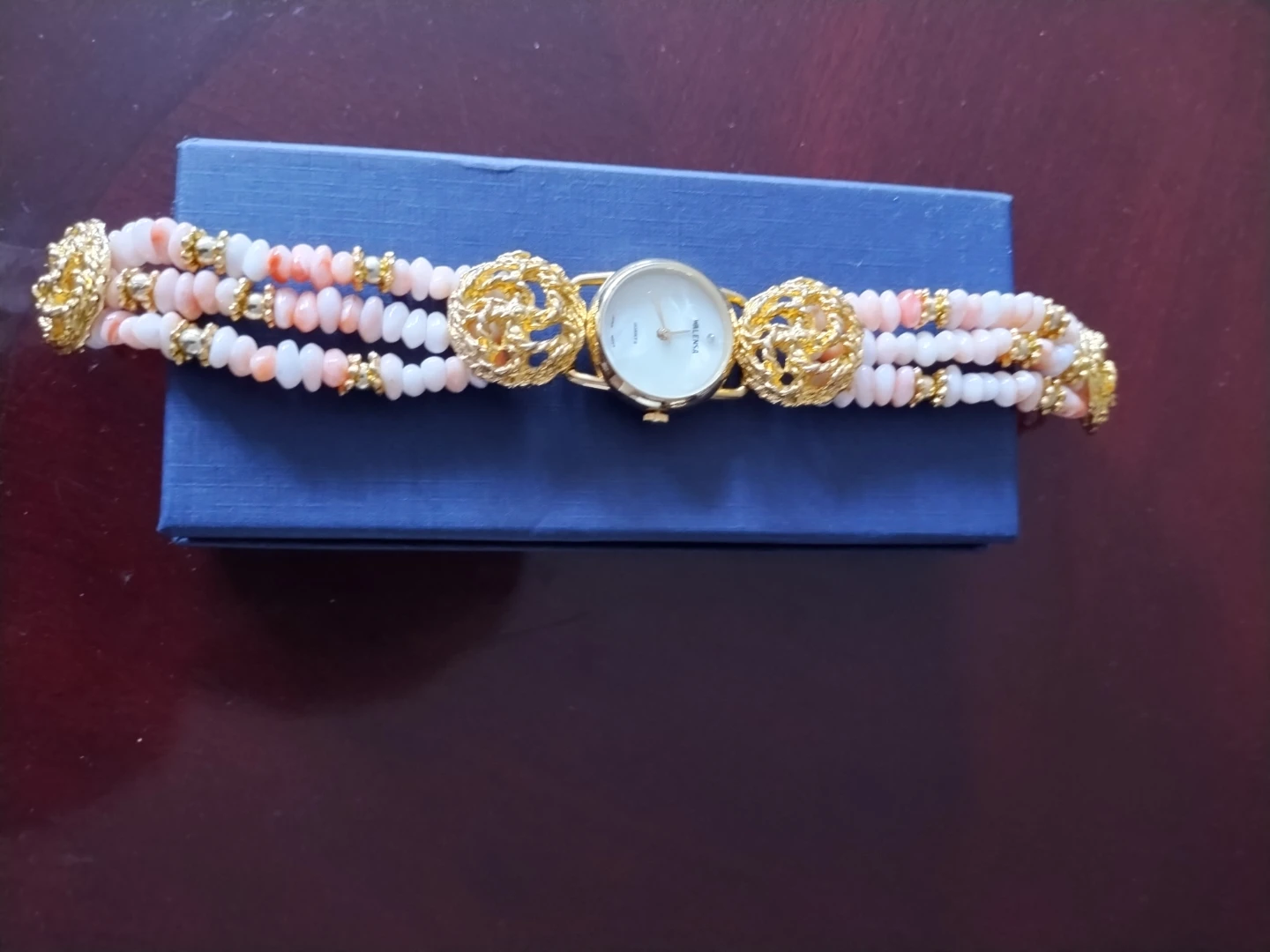 Walensa Quartz Watch with Coral and Gold Tone Beading - photo 4