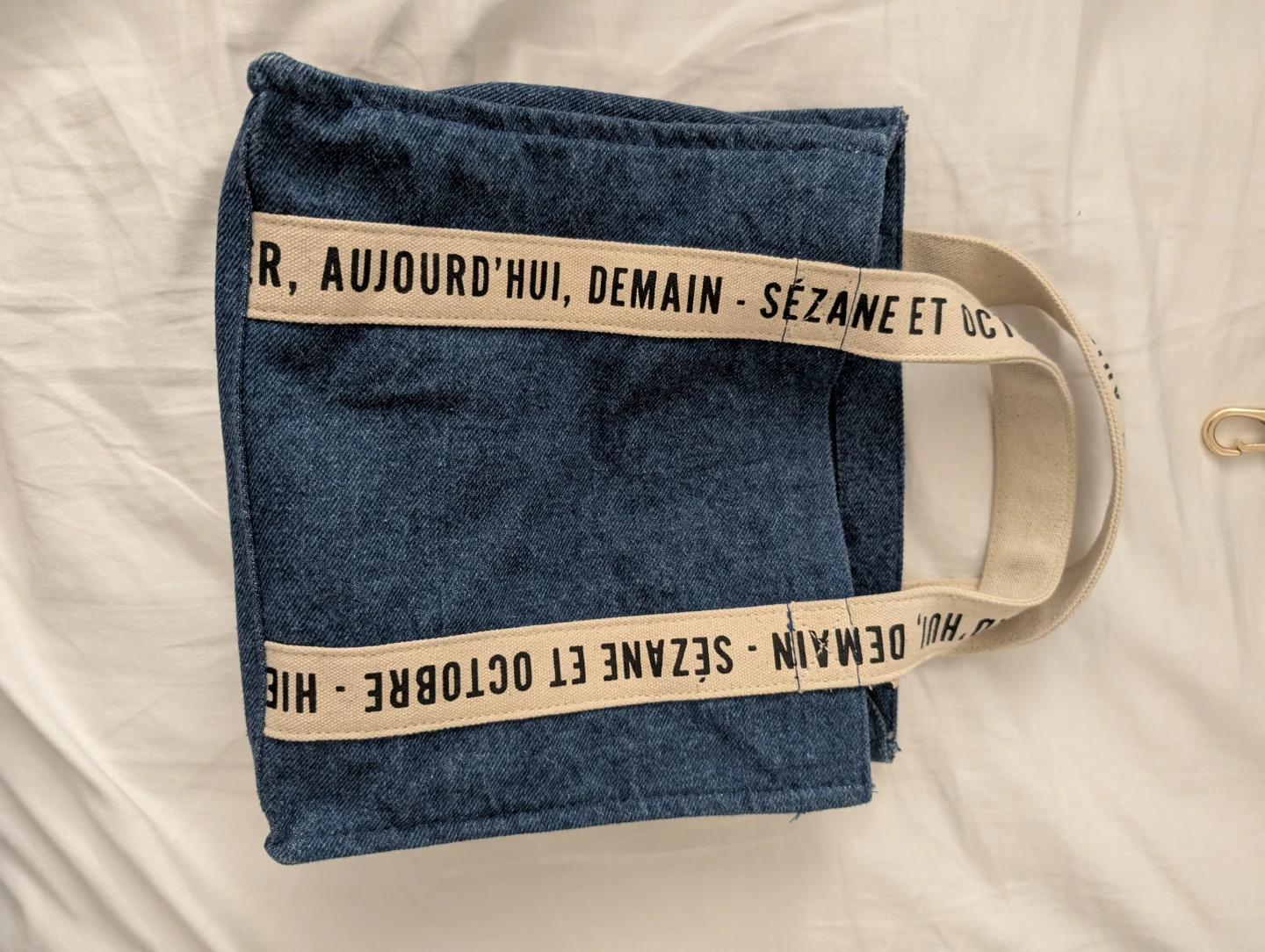 Sézane Denim Mini Tote Bag Cute Denim Bag with Straps - photo 3