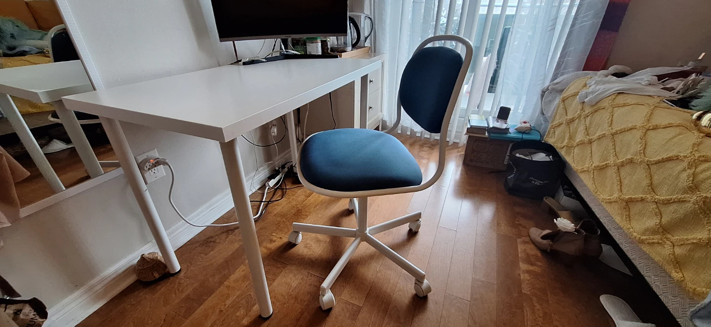 Blue Fabric Office Chair & white desk - photo 4