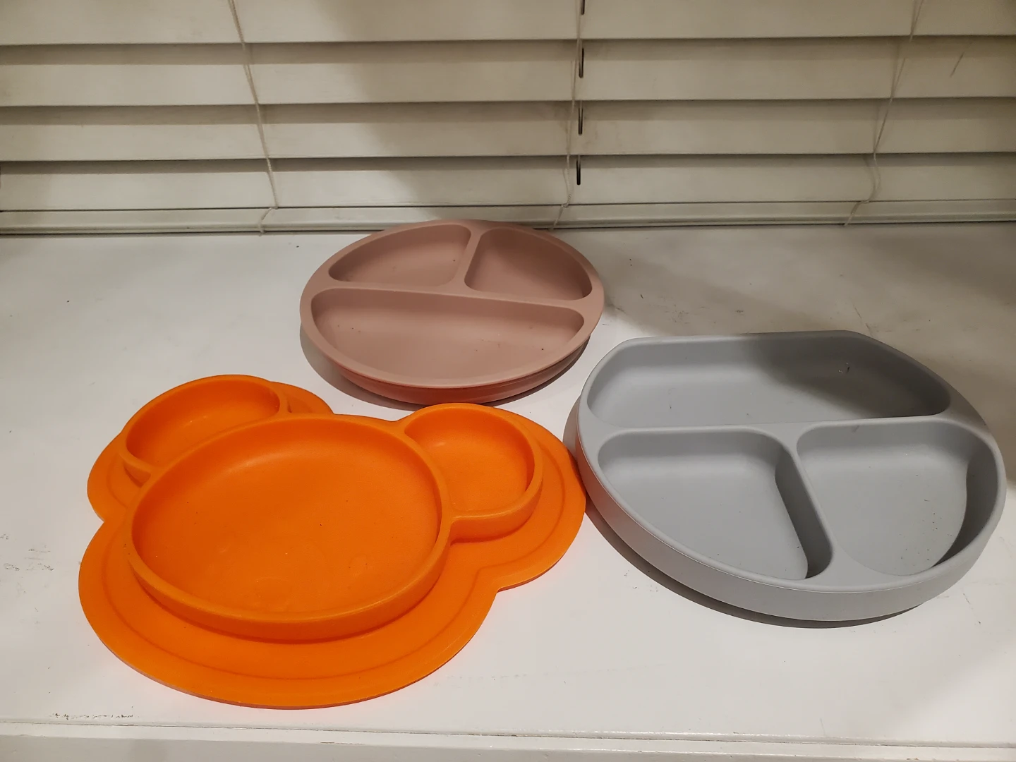 3 Silicone Divided Plates - Orange, Pink & Grey