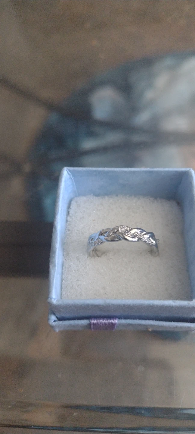 Silver Tone Braided Ring with Clear Stones