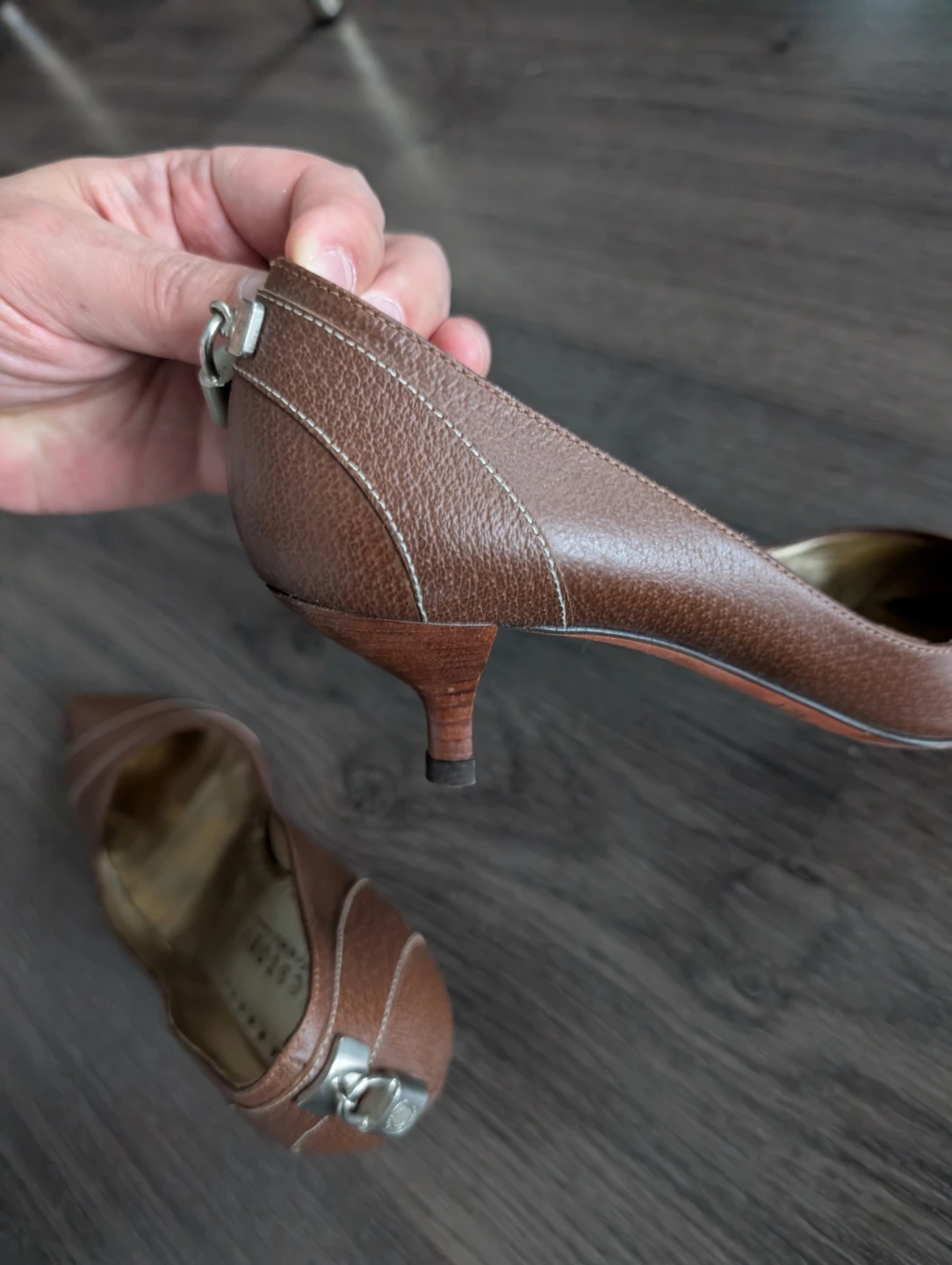 A. Testoni Brown Leather Women's Heels Size 37.5 - photo 5