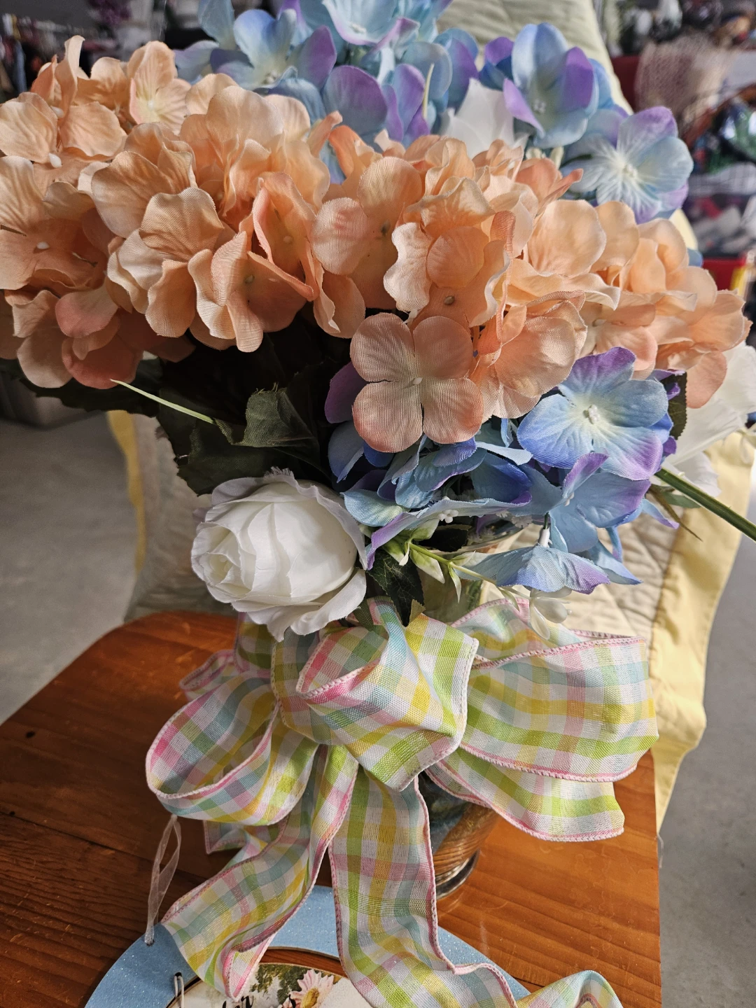 Artificial Easter Flower Arrangement in Glass Vase