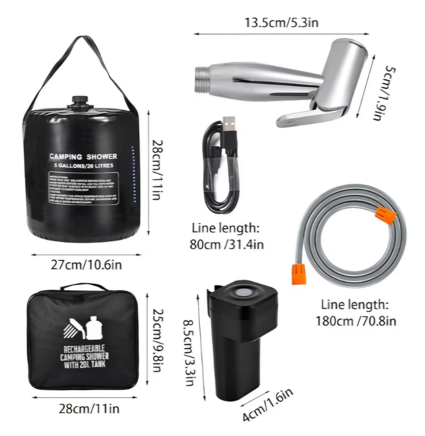 Rechargeable Portable Camping Shower - 5 Gallons/20 Litres 🥕 - photo 2