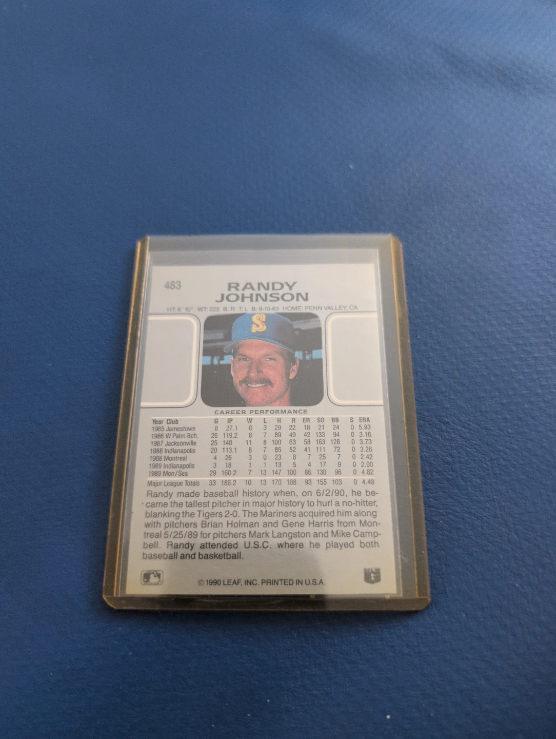 1990 Leaf Randy Johnson Baseball Card - photo 2