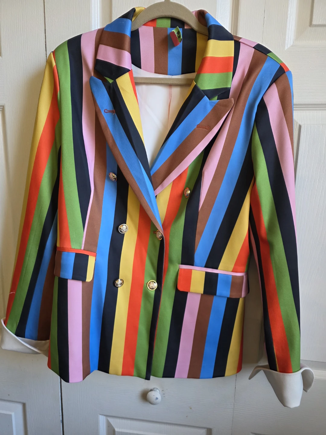 Multi-Color Striped Double-Breasted Blazer and Skirt Set - photo 2