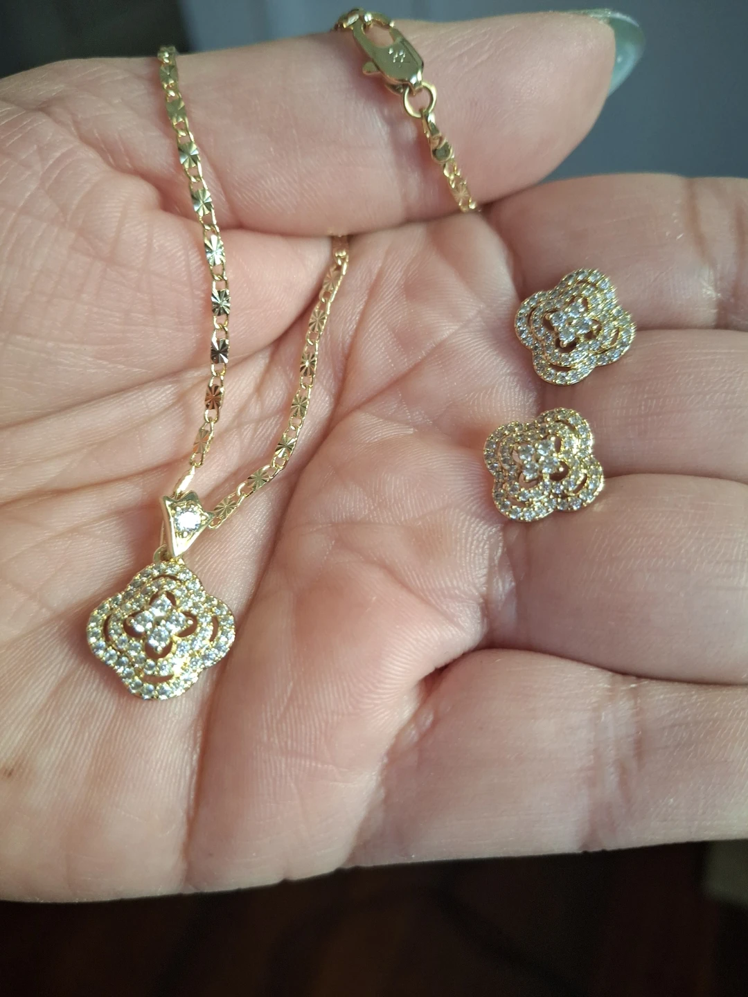 Gold Necklace and Earring Set with CZ Stones - photo 2