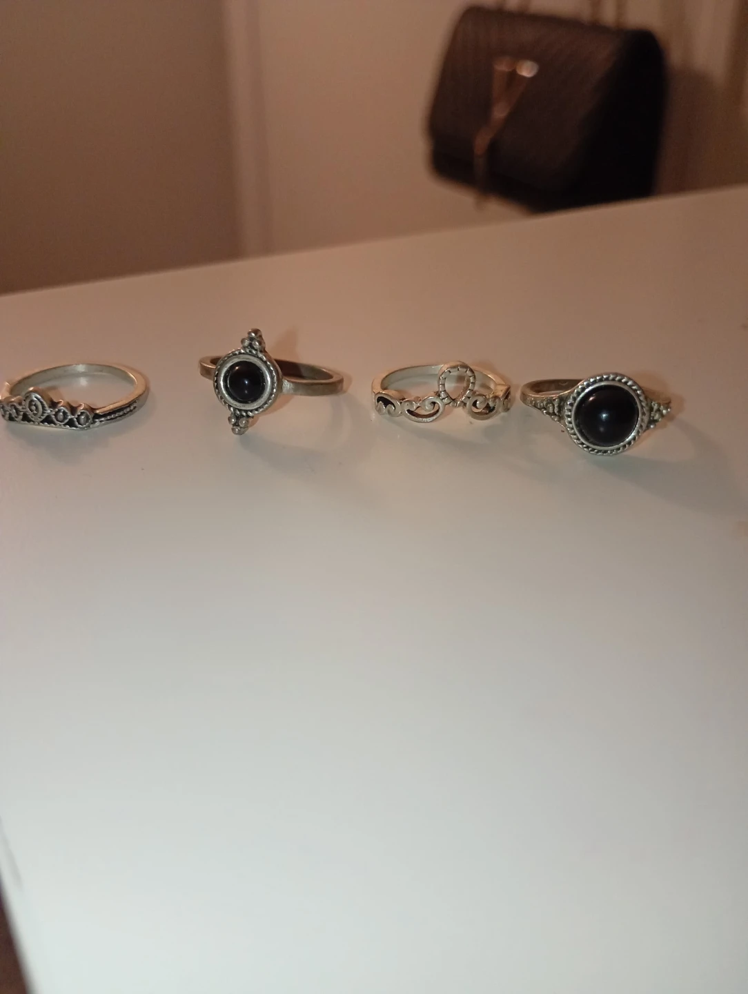 Set of 4 Black Stone Rings