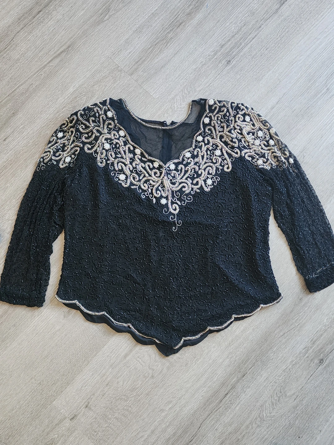 Laurence Kazar Embellished Beaded Top