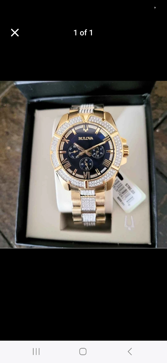 Bulova Gold-Tone Chronograph Watch with Crystal Accents