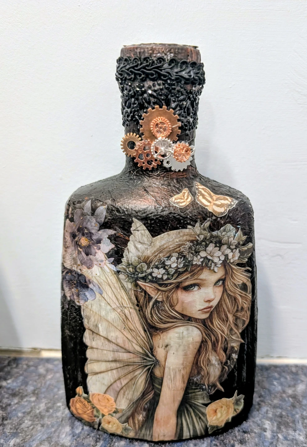 Steampunk Fairy Decoupage Bottle