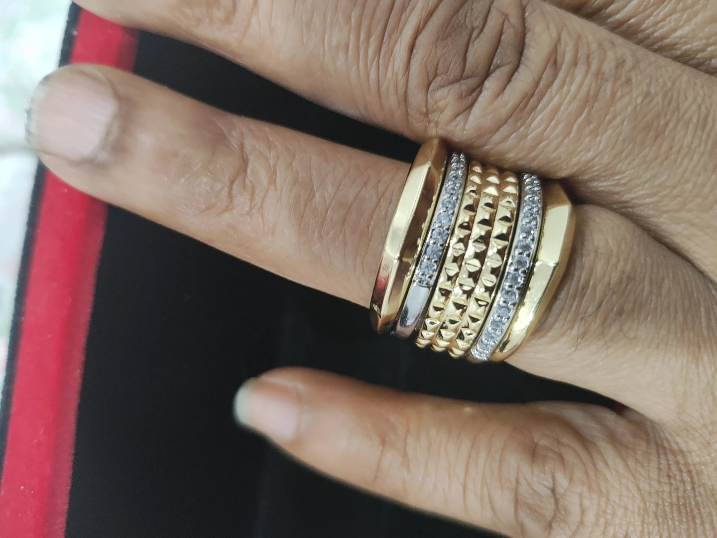 Gold and Silver Tone Stacked Ring with Rhinestones - photo 4