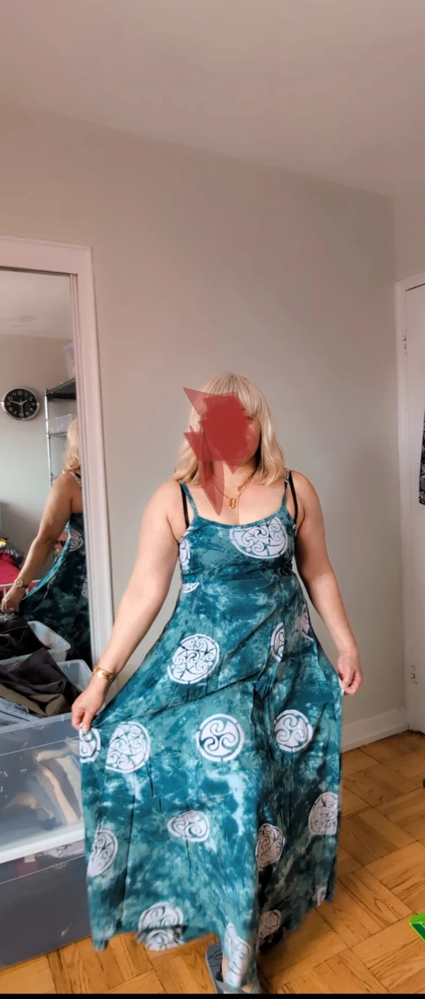 Teal Tie-Dye Maxi Dress with White Swirls