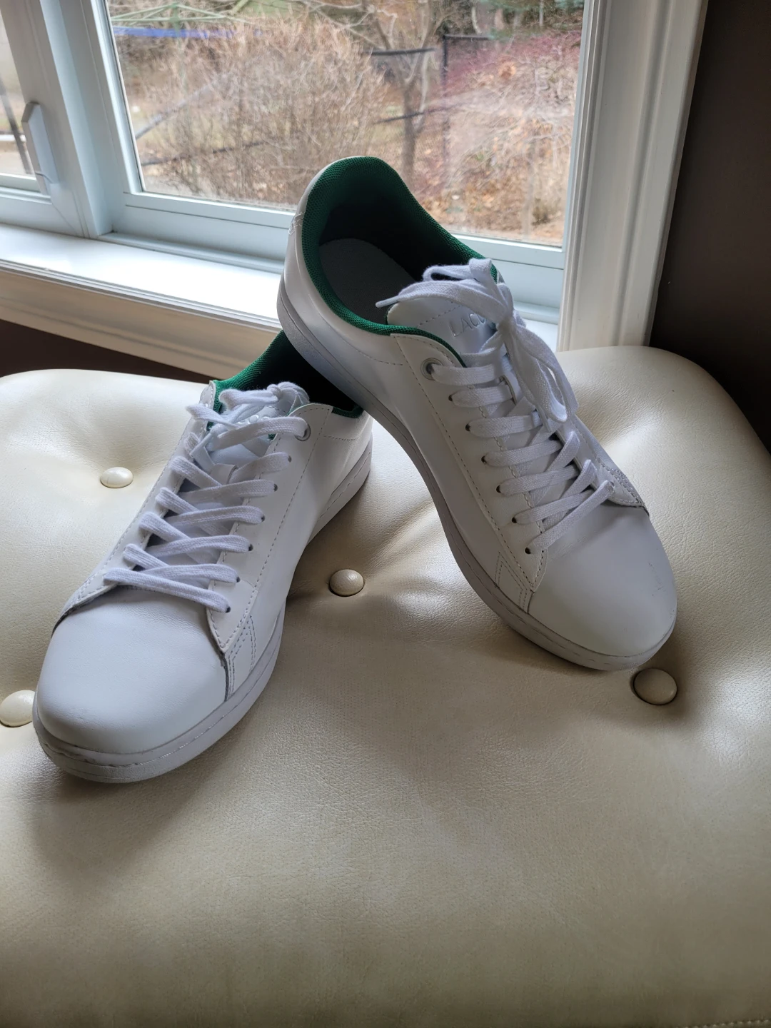 Lacoste White Leather Sneakers with Green Trim