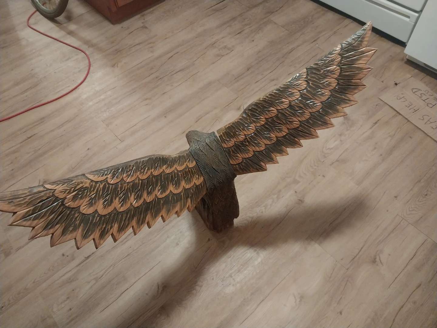 Wooden Eagle Carving Sculpture feeding 2 baby eagles - photo 5