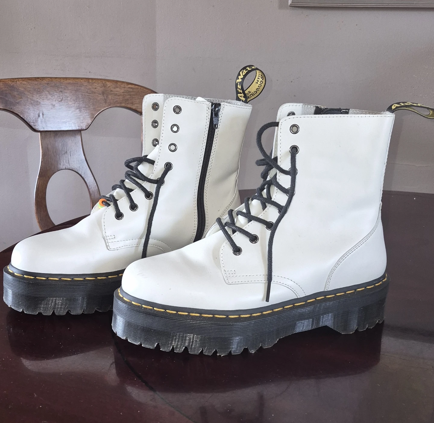 Dr. Martens Jadon White Platform Boots with Zippers