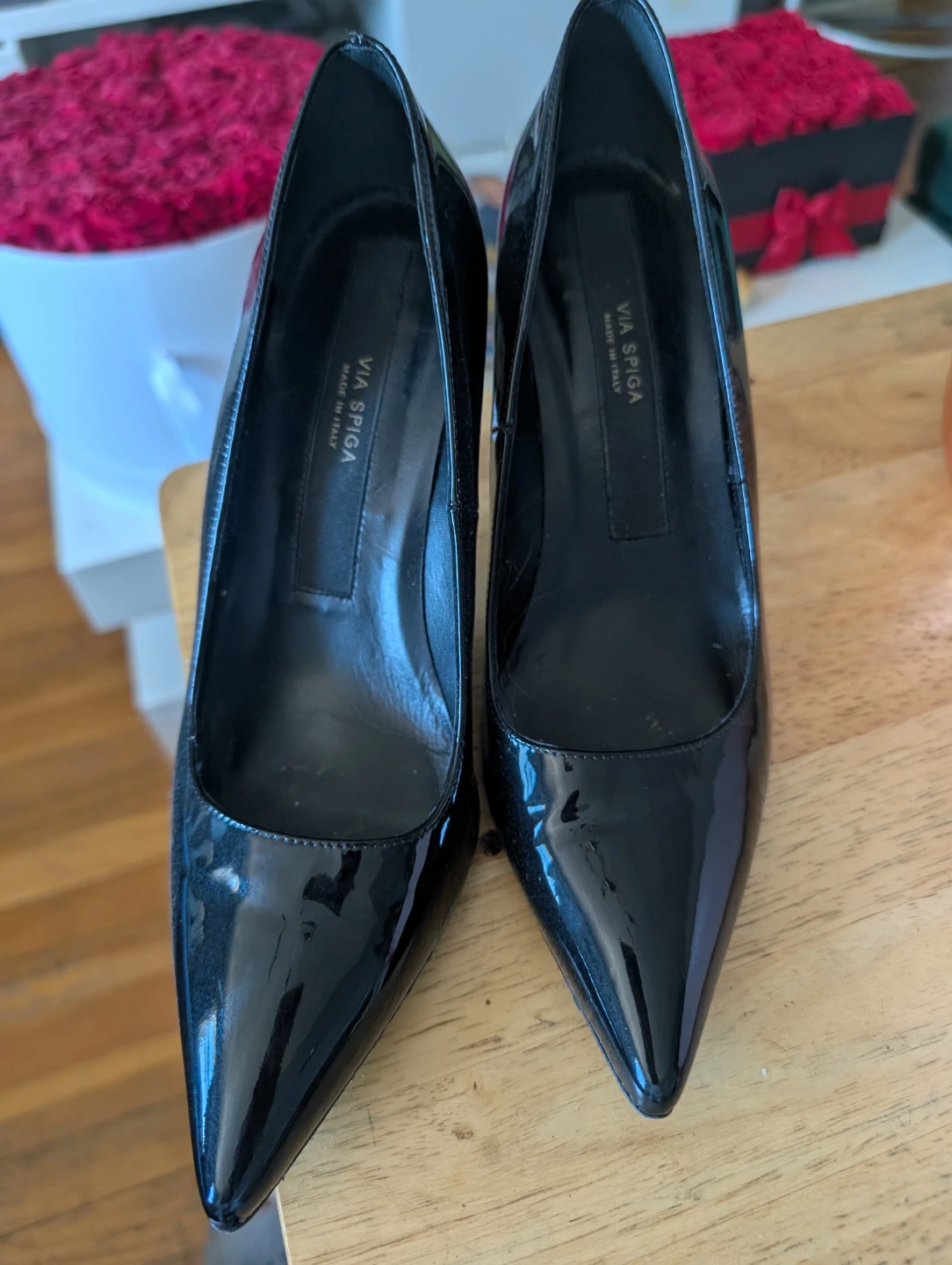 Via Spiga Black Patent Leather Stiletto Heels