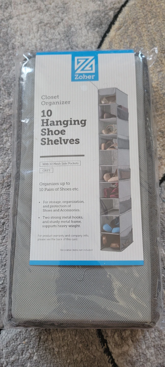 Zober 10 Hanging Shoe Shelves Closet Organizer - Grey