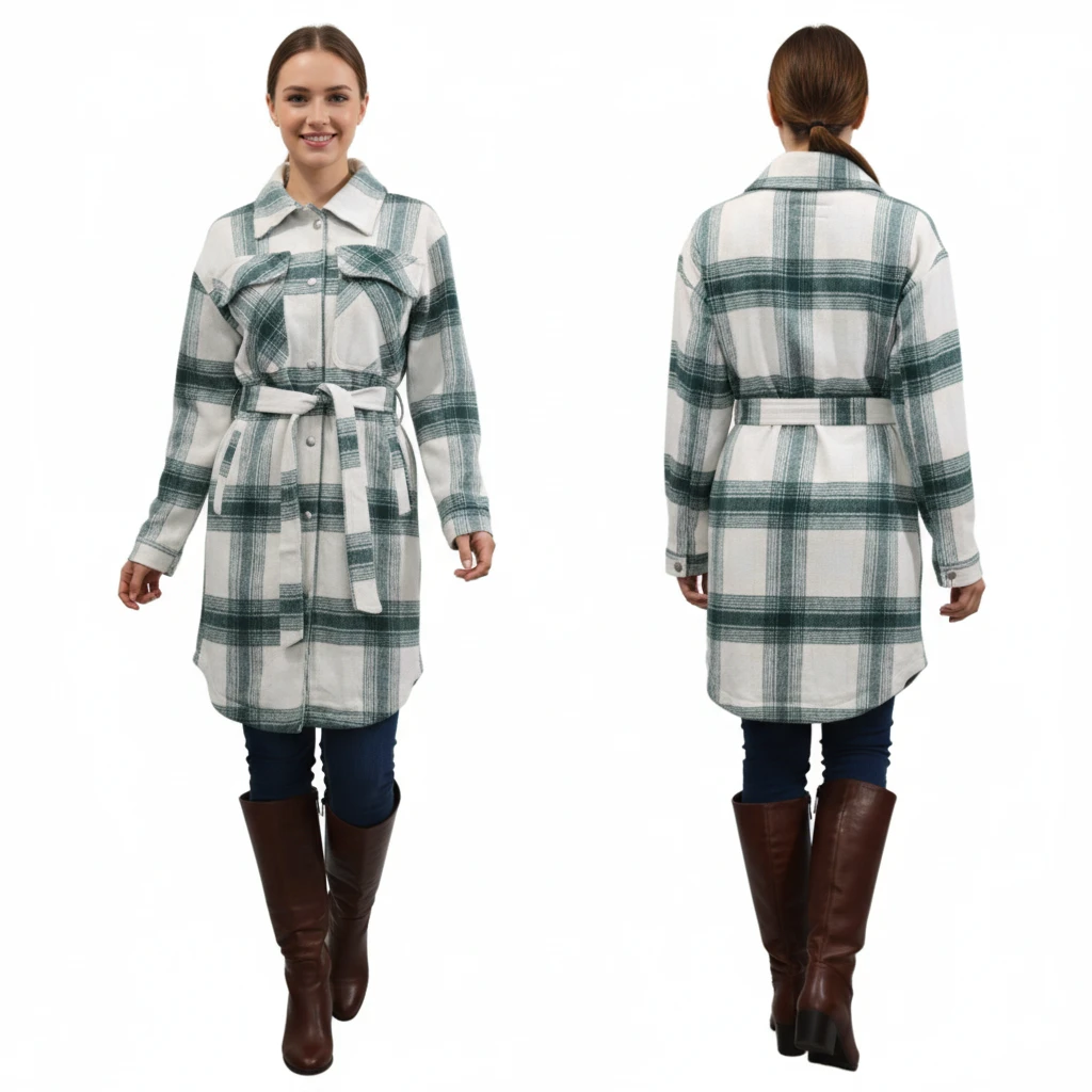 Avec Les Filles Longline Overshirt Check Coat Size M - photo 3
