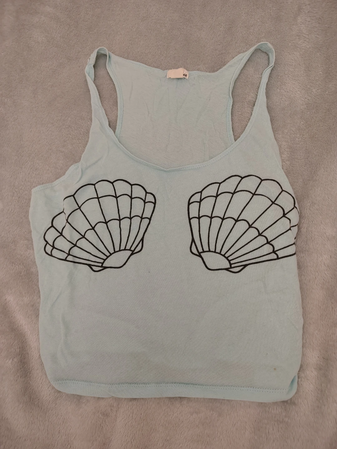 Light Blue mermaid Shell Graphic Crop Tank Top
