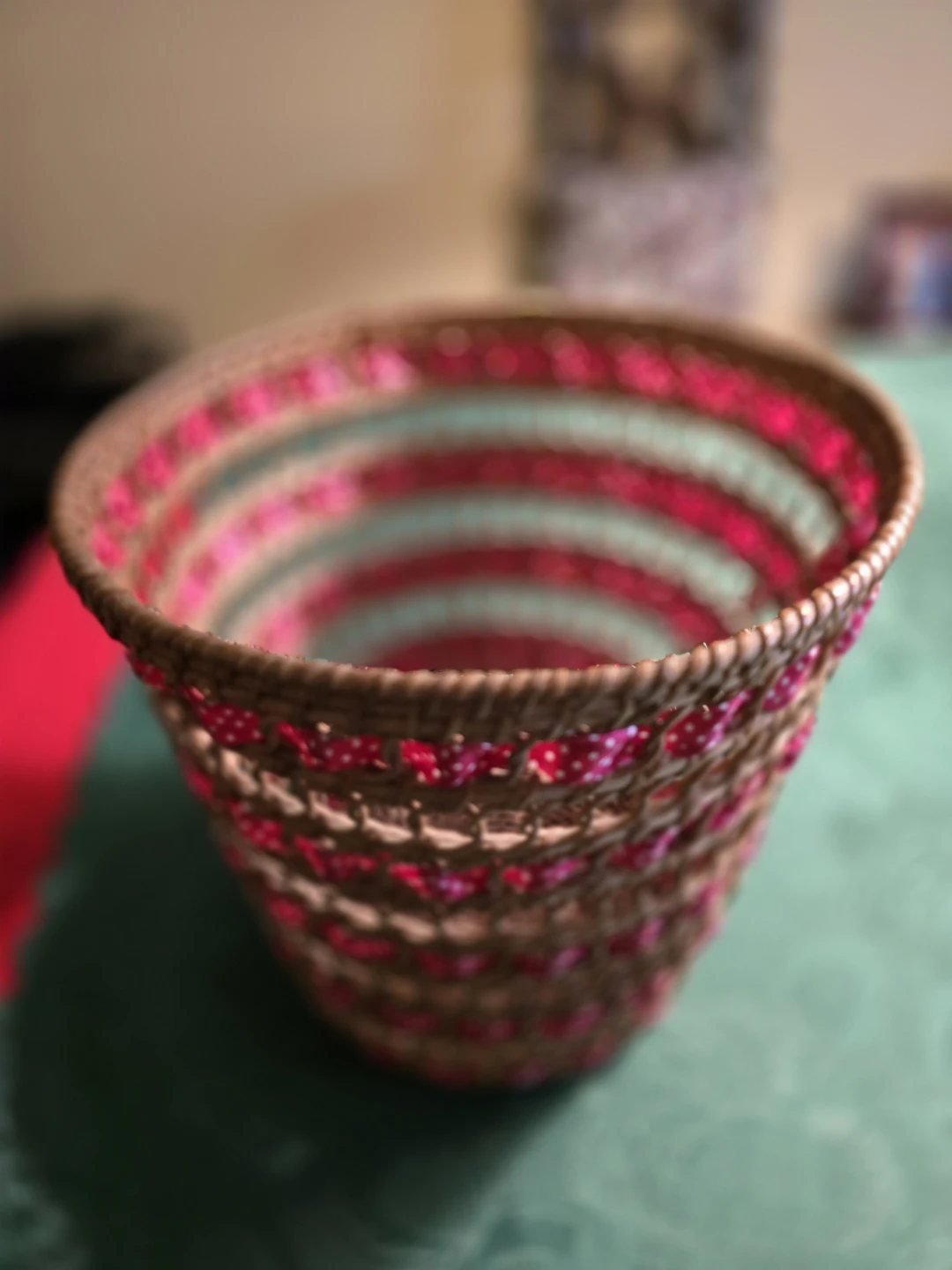 Woven Decorative Basket with Pink Accents