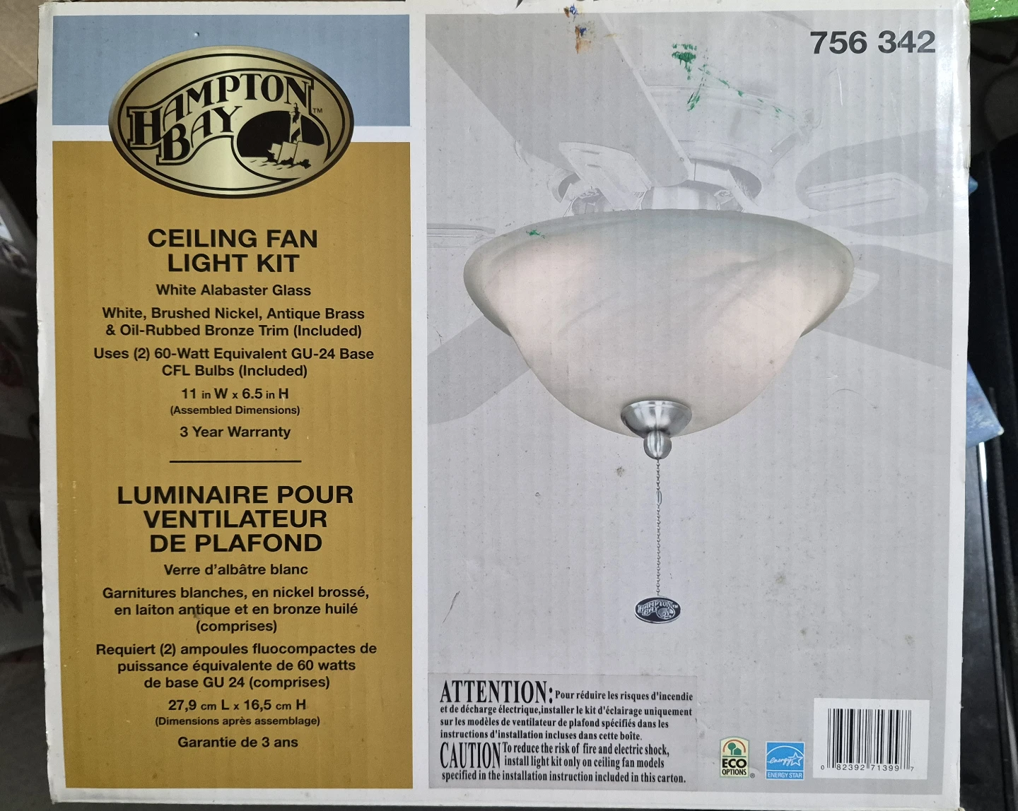 Hampton Bay Ceiling Fan Light Kit White Alabaster Glass