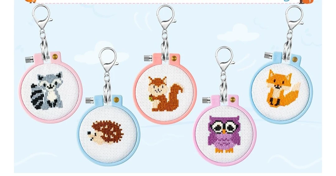 Mini Cross Stitch Keychains - Rainbow & Initial A