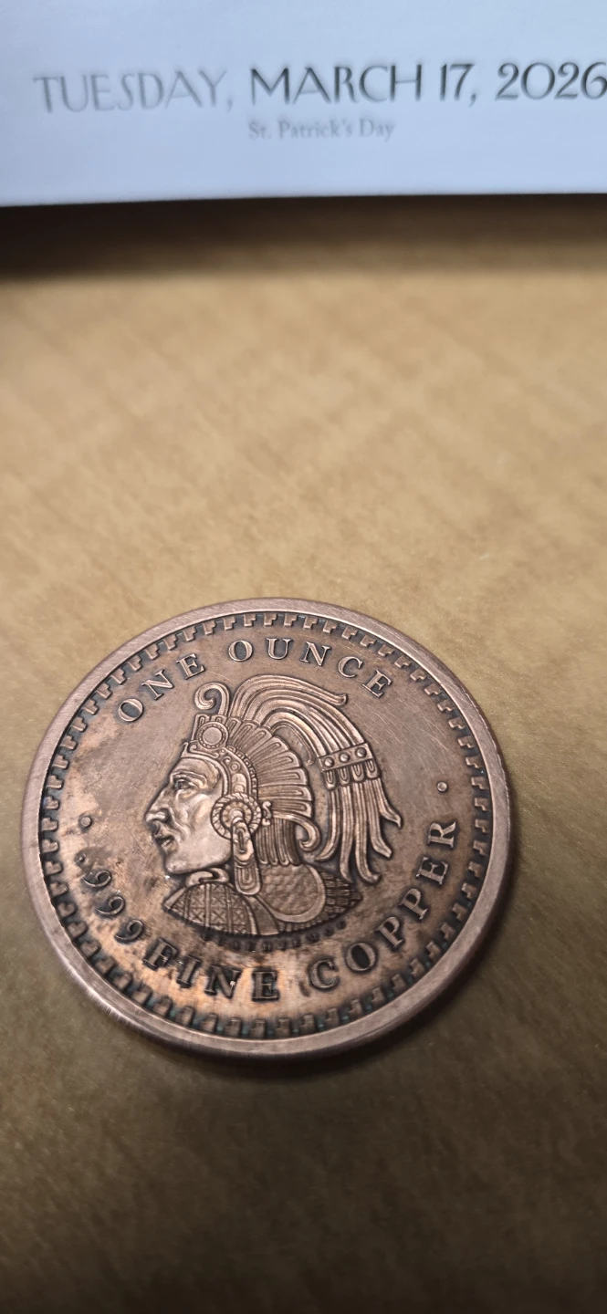 1 oz .999 Fine Copper Round - Aztec Calendar & Cuauhtémoc