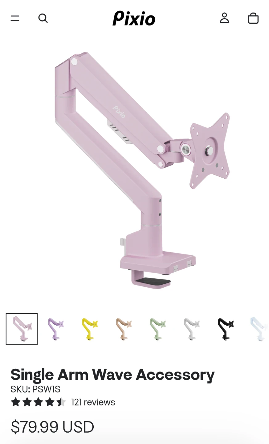 Pixio Single Arm Wave Accessory Monitor Mount (Pink)