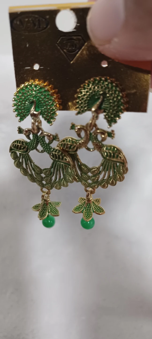 Green Peacock Design Dangle Earrings - photo 3