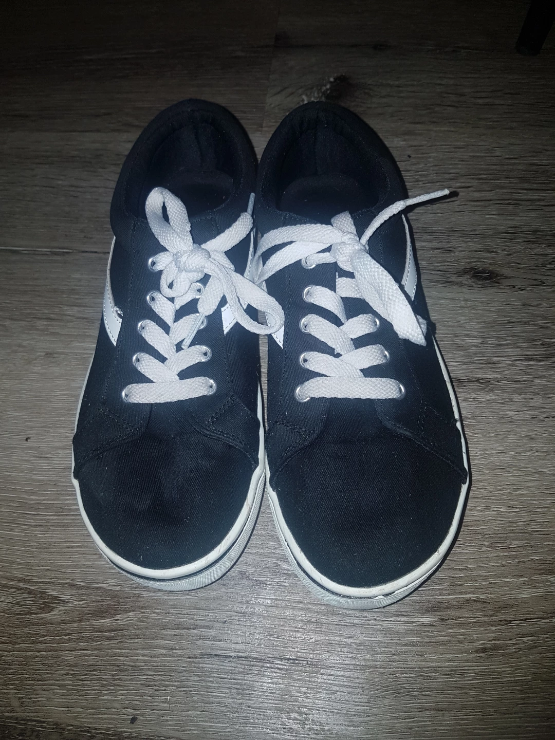 Black Canvas Sneakers with White Stripes