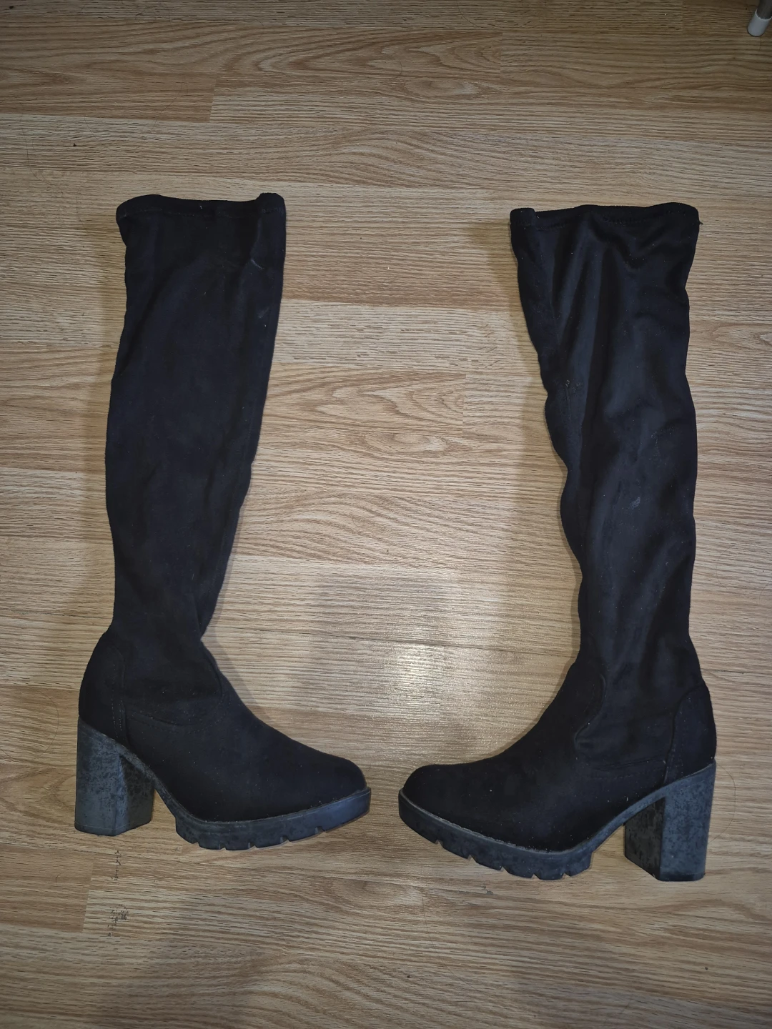 Black Over-the-Knee Boots with Block Heels