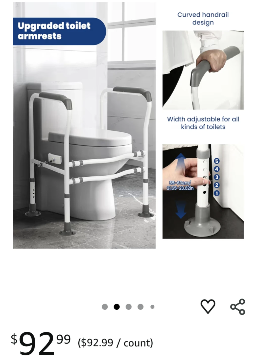 KAHCOP Adjustable Toilet Safety Rails - photo 2