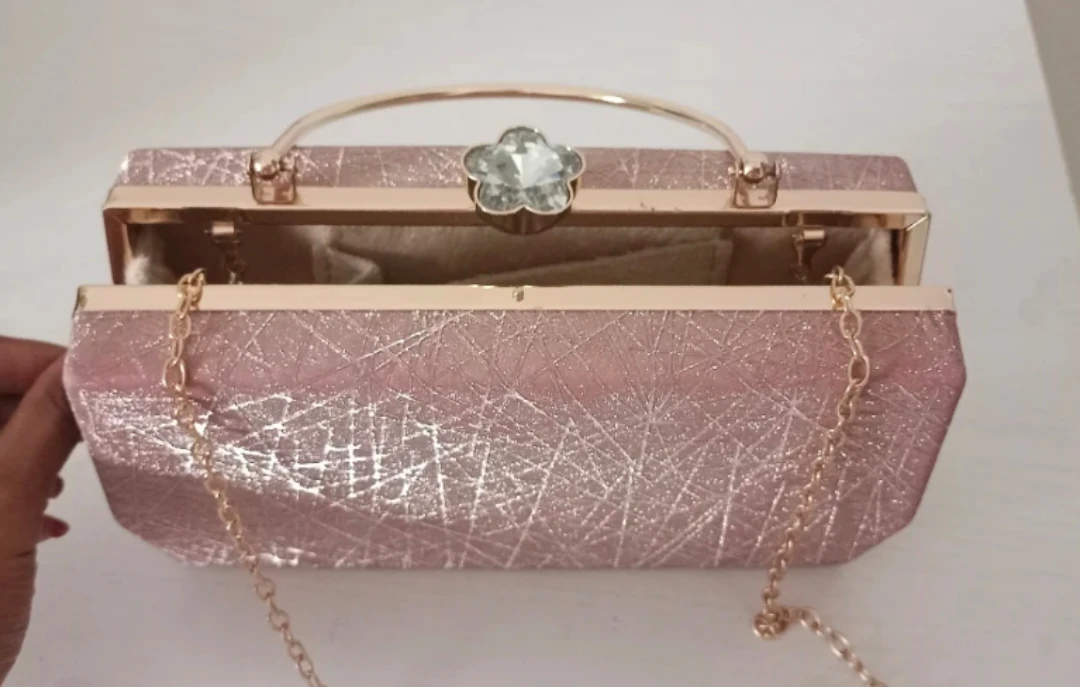 Sparkly Rose Gold Evening Clutch Bag with Chain - photo 3