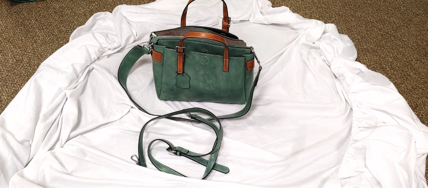 Green Faux Leather Satchel Handbag with Adjustable Strap - photo 4
