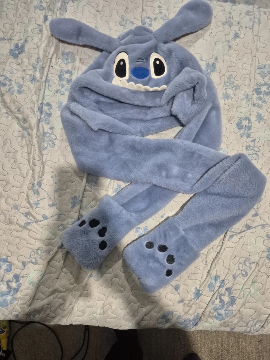 Blue Stitch Plush Hat with Mittens Scarf Combo - photo 2
