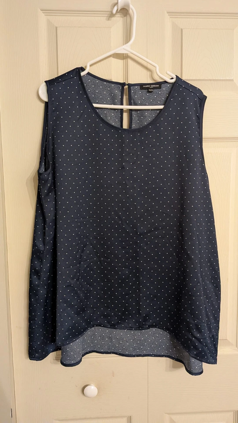Mario Serrani navy blue with polka dots blouse, size XXL