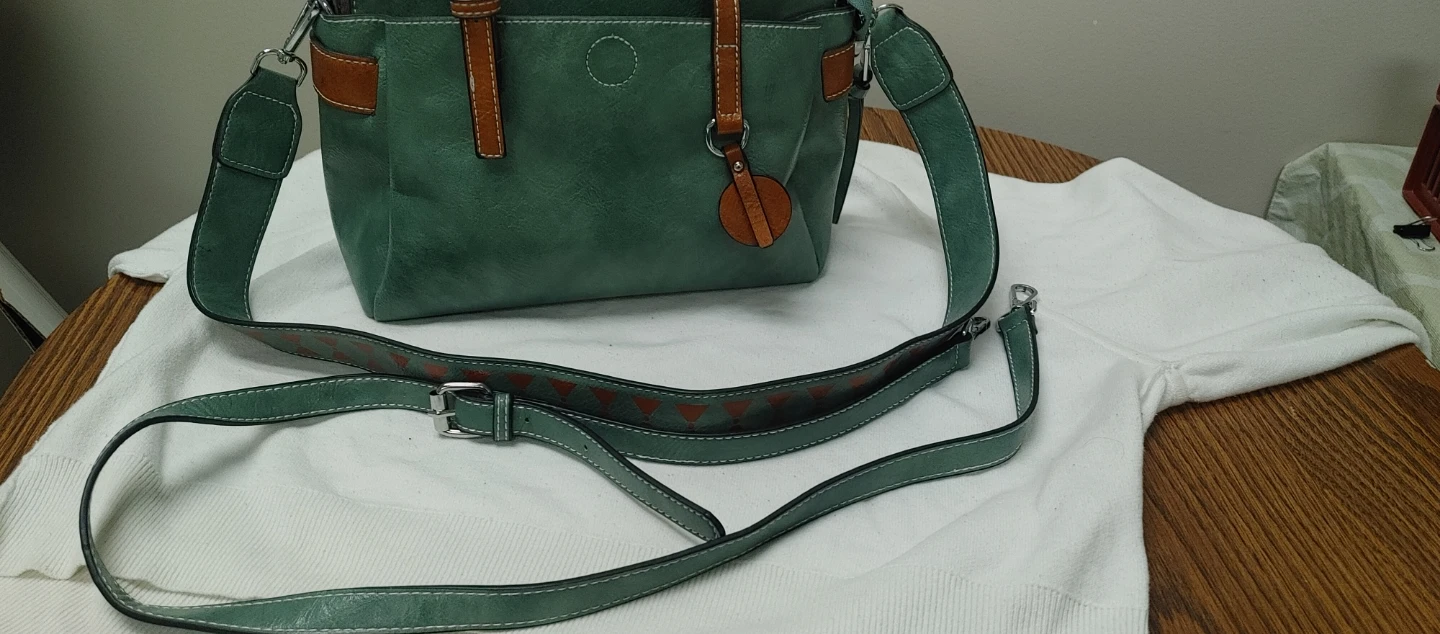 Green Faux Leather Satchel Handbag with Adjustable Strap - photo 2