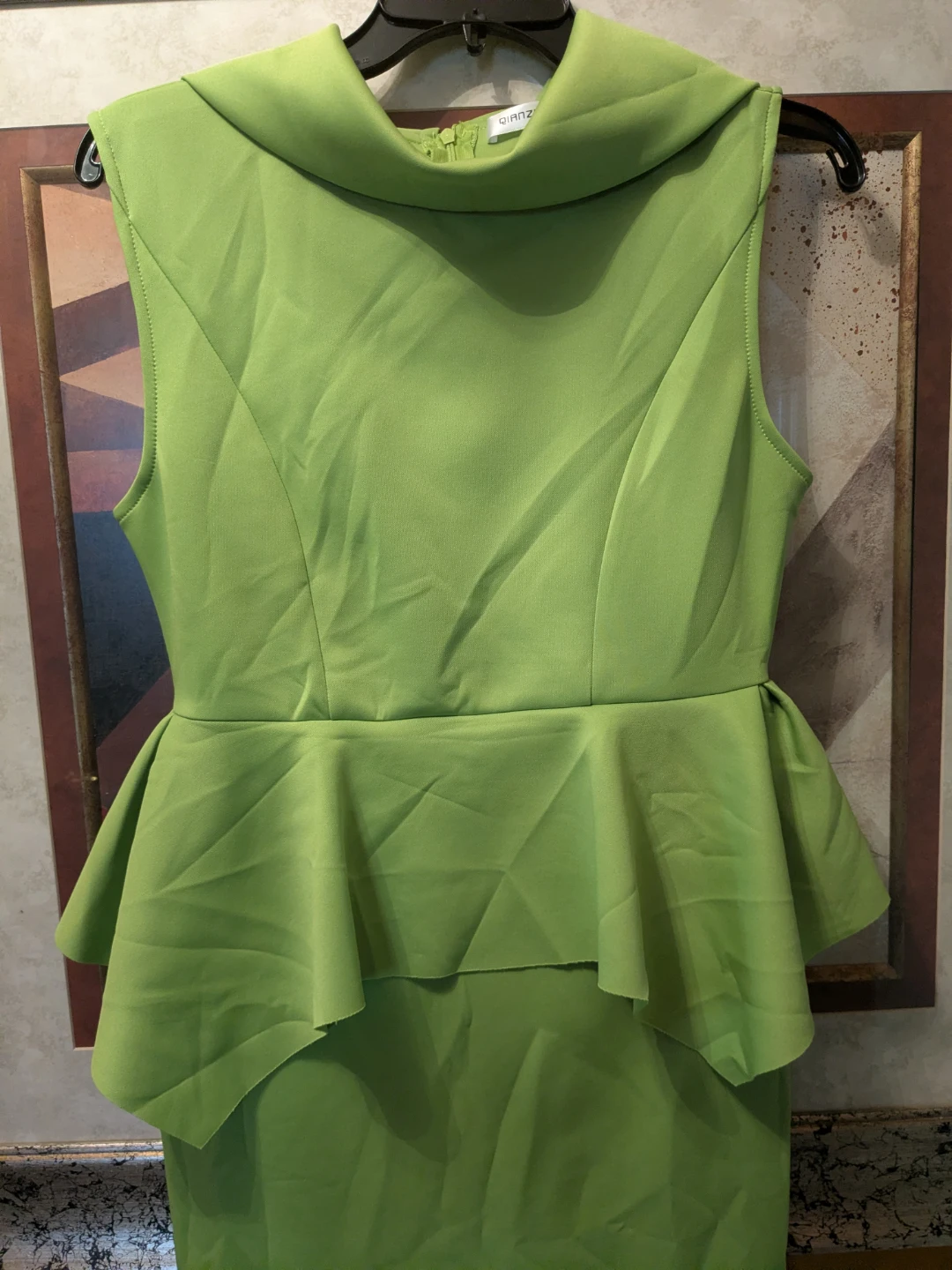 QIANZHI Lime Green Structured Peplum Midi Dress - photo 2