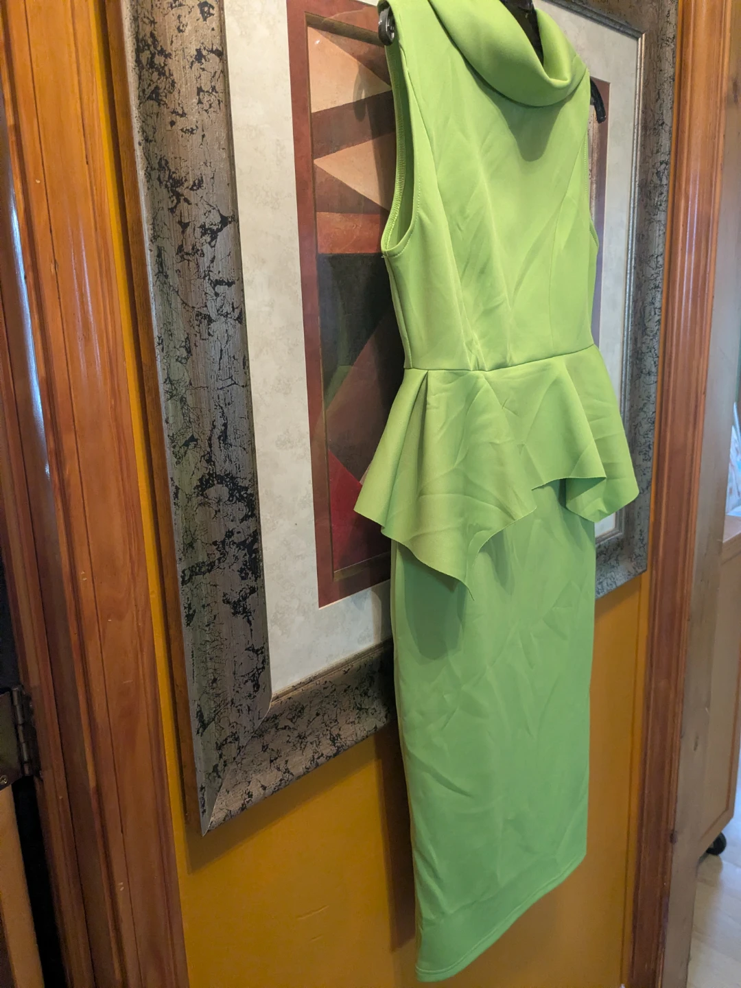 QIANZHI Lime Green Structured Peplum Midi Dress - photo 3