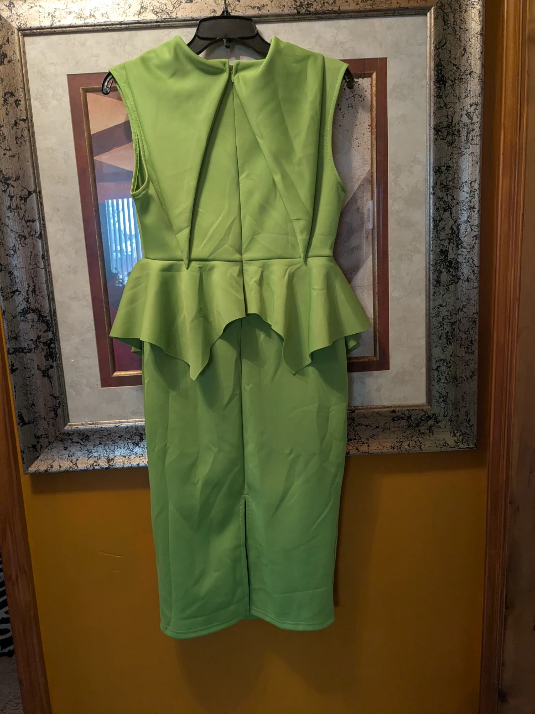 QIANZHI Lime Green Structured Peplum Midi Dress - photo 5