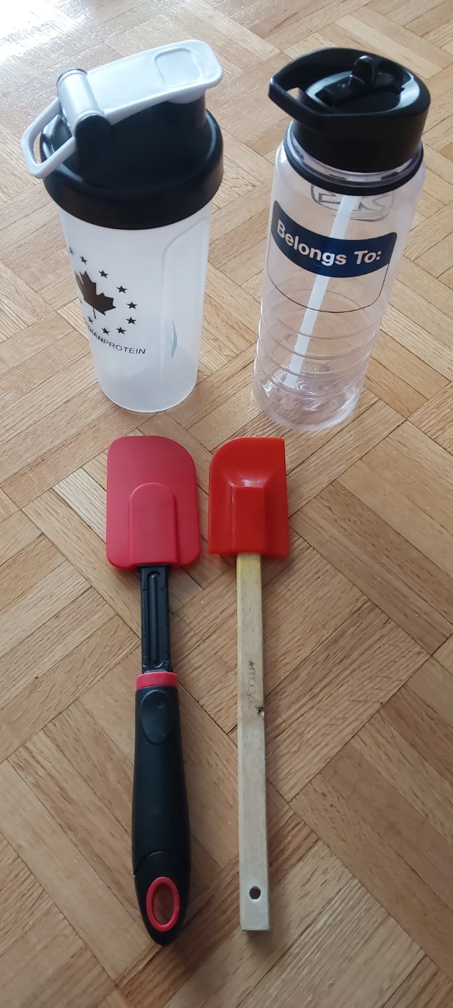 Two Spatulas and Protein Shaker Bottle