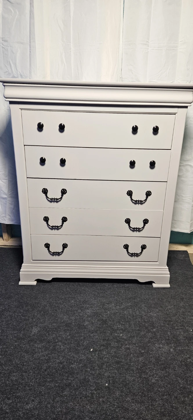 Grey 5-Drawer Dresser with Black Hardware