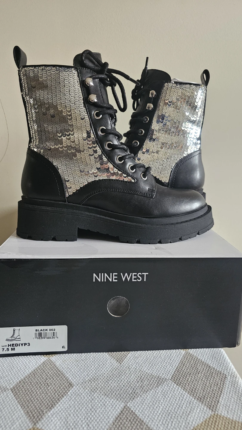 Nine West Black Sequin Combat Boots Size 7.5 - photo 2