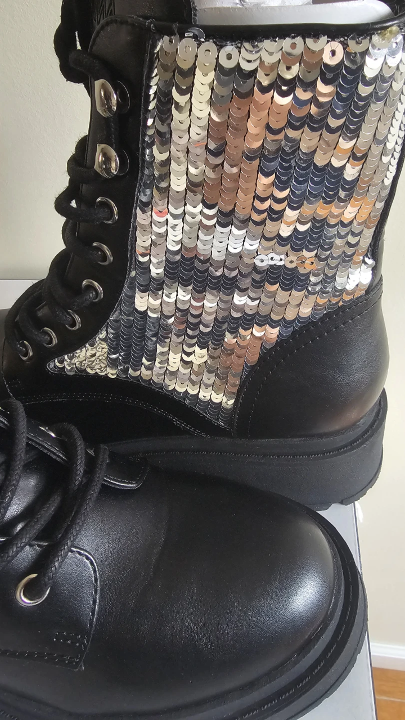 Nine West Black Sequin Combat Boots Size 7.5 - photo 3